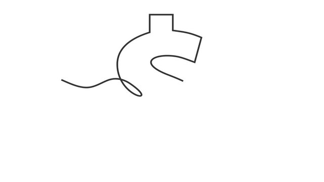 Animated self drawing of continuous line draw.  Money dollar linear symbol. Full length one line animation. 4K