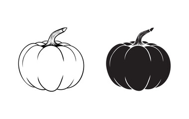 hand drawn pumpkin and ink. Scary greeting card and invitation party poster. black outline and filled version.