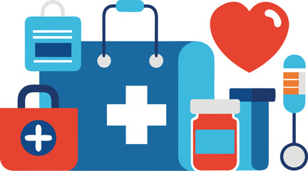 Fototapeta premium Medical healthcare vector illustration set scalable icons for health and medicine projects