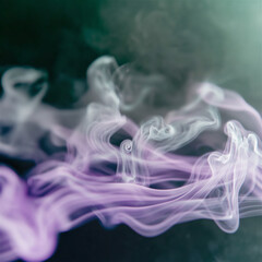 Obraz premium Purple smoke swirls on dark background. Artistic vapor creates fluid shapes with elegant movement and violet hues forming ethereal pattern with copy space.