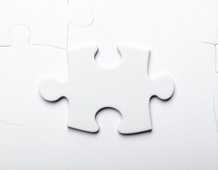 Flat lay of single puzzle piece centered on white background