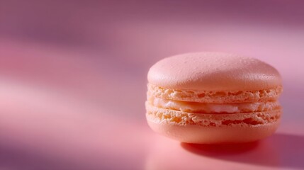 A beautiful pink macaroon stands alone on a soft surface. This image captures its delicate features and smooth texture. Perfect for food lovers and pastry enthusiasts. AI