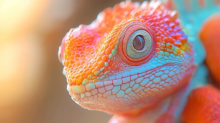 Vibrant chameleon basking in sunlight, showcasing bright colors and intricate textures, perfect for nature-themed content.
