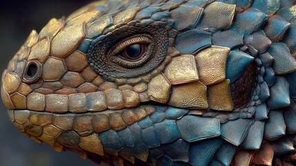 Colorful reptile close-up, vibrant scales with intricate patterns, showcasing nature's beauty and diversity, perfect for wildlife themes.