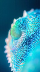 Colorful chameleon displaying vibrant scales, close-up view highlighting texture and detail, nature theme with vivid hues.