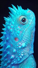 Vibrant blue spiky lizard, close-up view showcasing unique scales and expressive eyes, ideal for nature-themed projects.