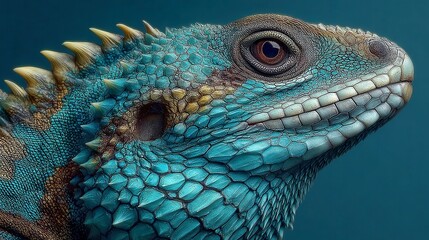 Colorful lizard resting on branch, vibrant turquoise and green scales, showcasing detailed textures and natural habitat ambiance.