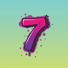 Number 7 graffiti art vector illustration