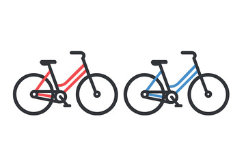 Minimalist graphic design featuring two commuter bicycles with red and blue frames
