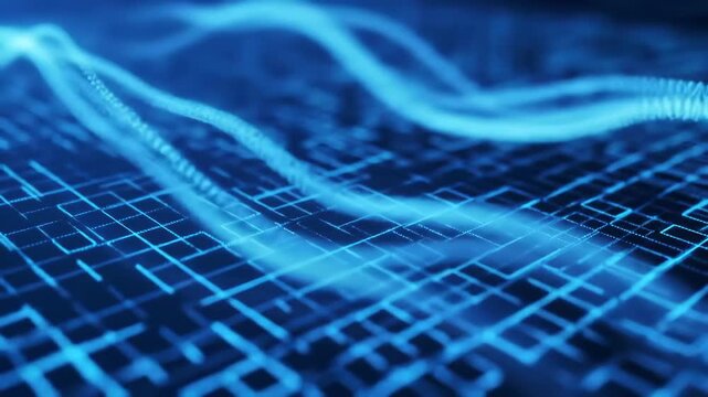 Blue network data flow abstract backdrop, representing digital technology, data processing