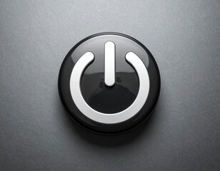 Flat lay of a power button symbol cutout, neutral background.