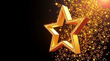 Obraz premium A shimme golden star with speckled bokeh elegantly contrasts against the dark background, conveying luxury and festive celebration in a dazzling display.