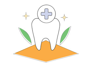 Fototapeta premium Vector art of tooth with plus sign and leaves