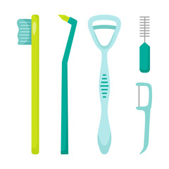 Teeth and gum care. Toothbrush, single tufted. Tongue cleaning brush. Toothbrush, floss.