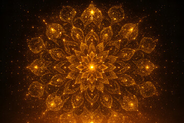 Radiant Golden Mandala on Dark Background &ndash; Abstract Symmetrical Light Burst