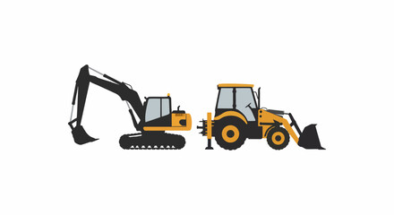 Naklejka premium Construction vehicles excavator and backhoe loader isolated on white background.