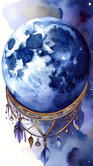 Blue moon in ornate celestial frame
