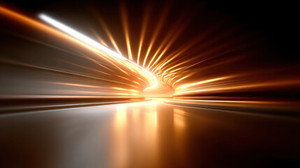 Ultra realistic conceptual tunnel of light with warm golden glow and dynamic motion effect creating futuristic and energetic