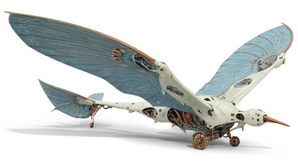 Intricate Steampunk Mechanical Bird Flying Machine with Detailed Gears and Ornithopter Wings