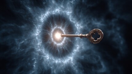 Ornate Key Entering Luminous Blue Energy Portal