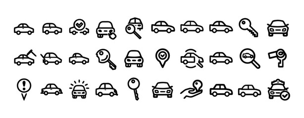 Collection of hand drawn car icons and symbols for automotive services
