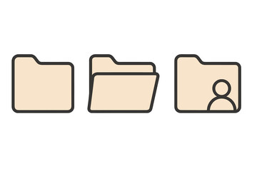 Three stylized computer folder icons for file storage, open directories, and user profiles
