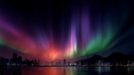 A stunning view of colorful auroras dancing across the night sky. Vibrant colors blend together beautifully. Perfect for nature lovers and travelers. Captured in a serene landscape. AI