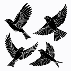 set of silhouettes of birds