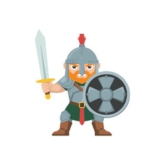Cartoon Medieval Warrior with Sword and Shield
