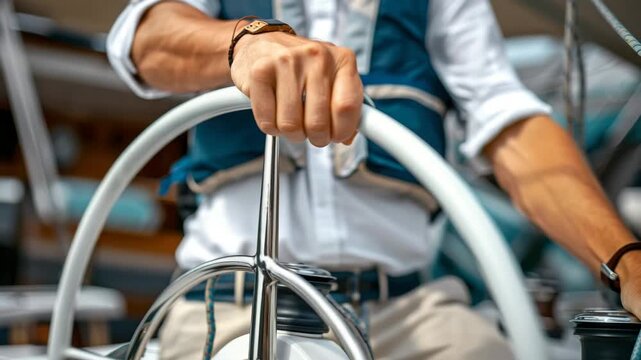 Sailing on a sunny afternoon with a steady grip on the helm of a yacht
