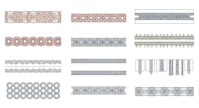 Collection of intricate seamless ornamental border designs.
