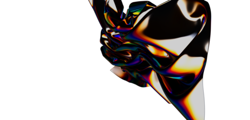 Abstract image of an iridescent, glossy material with fluid and flowing shapes. The vibrant colors create a sense of wonder and futuristic appea