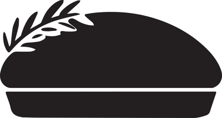 Black and white illustration of a burger with rosemary sprig on top