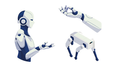 Robot humanoid arm and quadruped dog robot illustration for AI and technology concepts