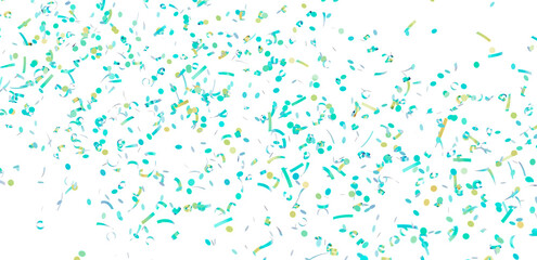 Festive teal and gold confetti falling on white background. Perfect for party invitations, celebrations, and more.