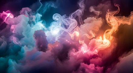 Fototapeta premium A Vibrant Symphony of Colorful Smoke Swirls a Mesmerizing Dance of Light and Shadow