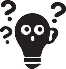 Confused Lightbulb Character Surrounded by Question Marks Represents Problem Solving and Uncertainty