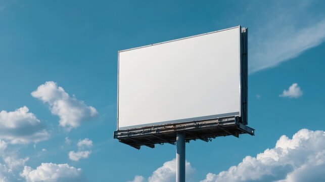 Photorealistic Blank Billboard Against Sky with Textured Edges Minimalist Background