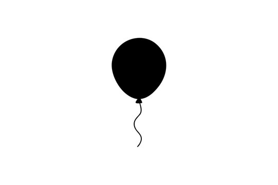 Simple black balloon with string on transparent background silhouette
