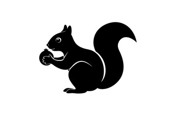 Silhouette of a squirrel with nut on transparent background © Puspa