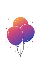 Ombre balloons in pink, purple, and orange shades on white background  