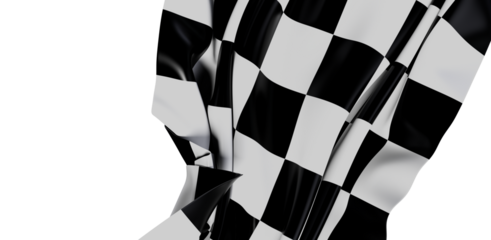 Close-up shot of a checkered flag waving in the wind. The flag's black and white pattern signifies the end of a race. Race, competition, finish,