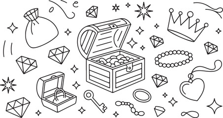 Treasure chest filled with jewels and gems isolated on white background