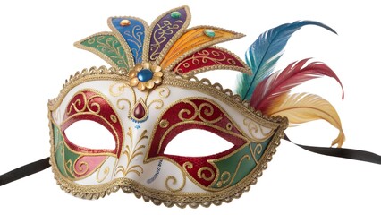 A colorful opera carnival masquerade mask on isolated transparent background