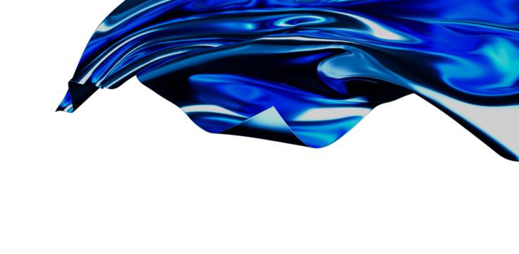 Abstract image of a blue flowing liquid with a glossy, reflective surface. The artwork is set against a clean white background, suitable for des