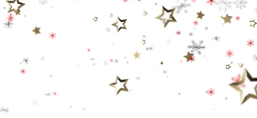 Abstract Christmas holiday background with falling gold stars, and snowflakes. Perfect for festive projects, greetings, and seasonal designs.  W