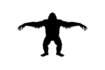 Silhouette of a sasquatch standing up on transparent background