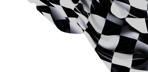 A vibrant checkerboard flag waving in the wind, with black and white squares and copy space. Perfect for racing, victory, or start/finish concep