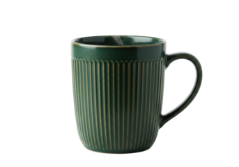 Isolated green ceramic mug with a handle, perfect for a cozy drink, tea or coffee cup