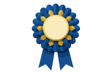 Blue and gold rosette award ribbon with blank central space for text or logo placement